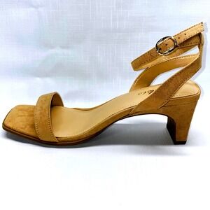 Ankis Women's Tan Suede Square Toe Ankle Strap Block Heel Sandals Size 9